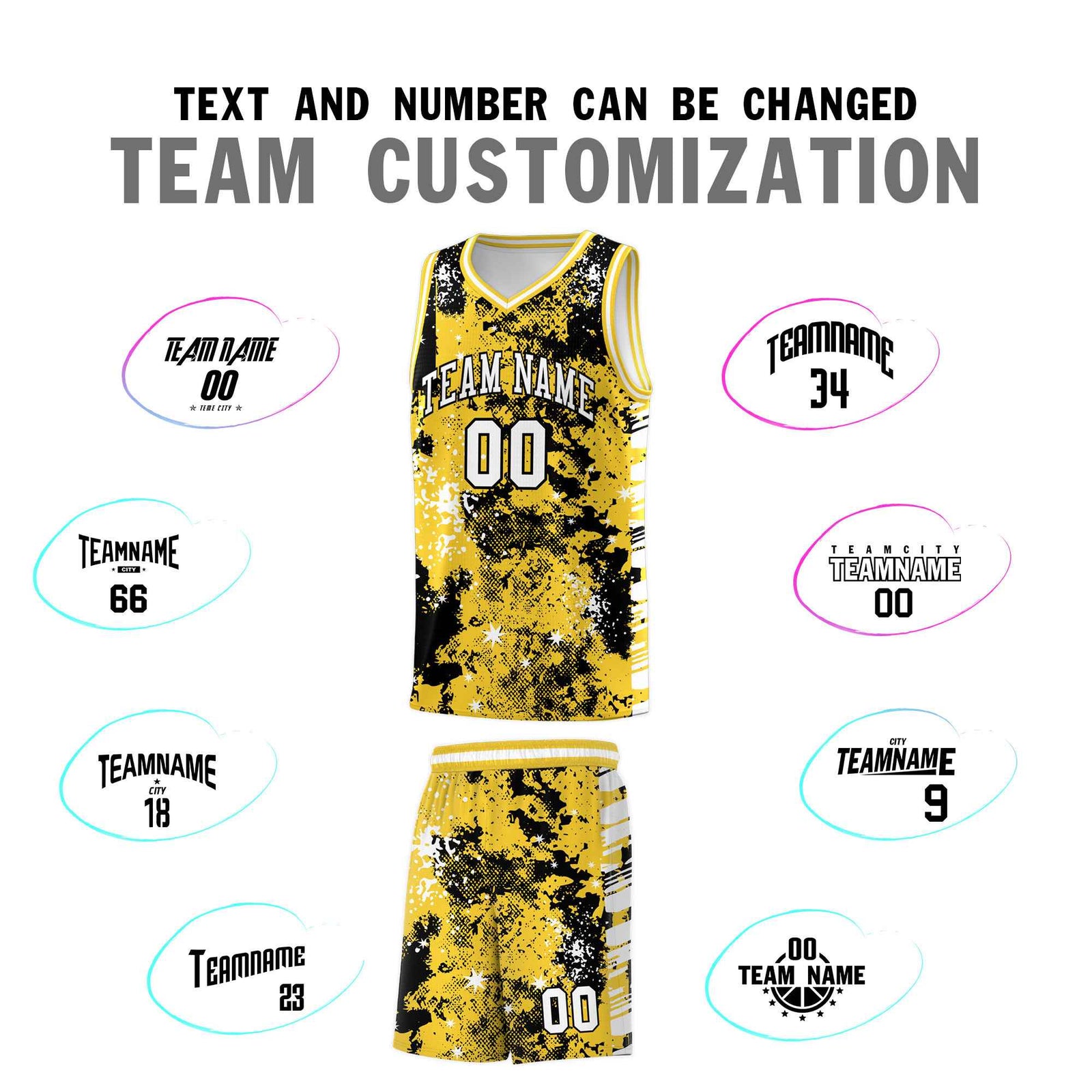 Custom Gold Black Vice Burst Galactic Graffiti Stretch Fabric Basketball Jersey