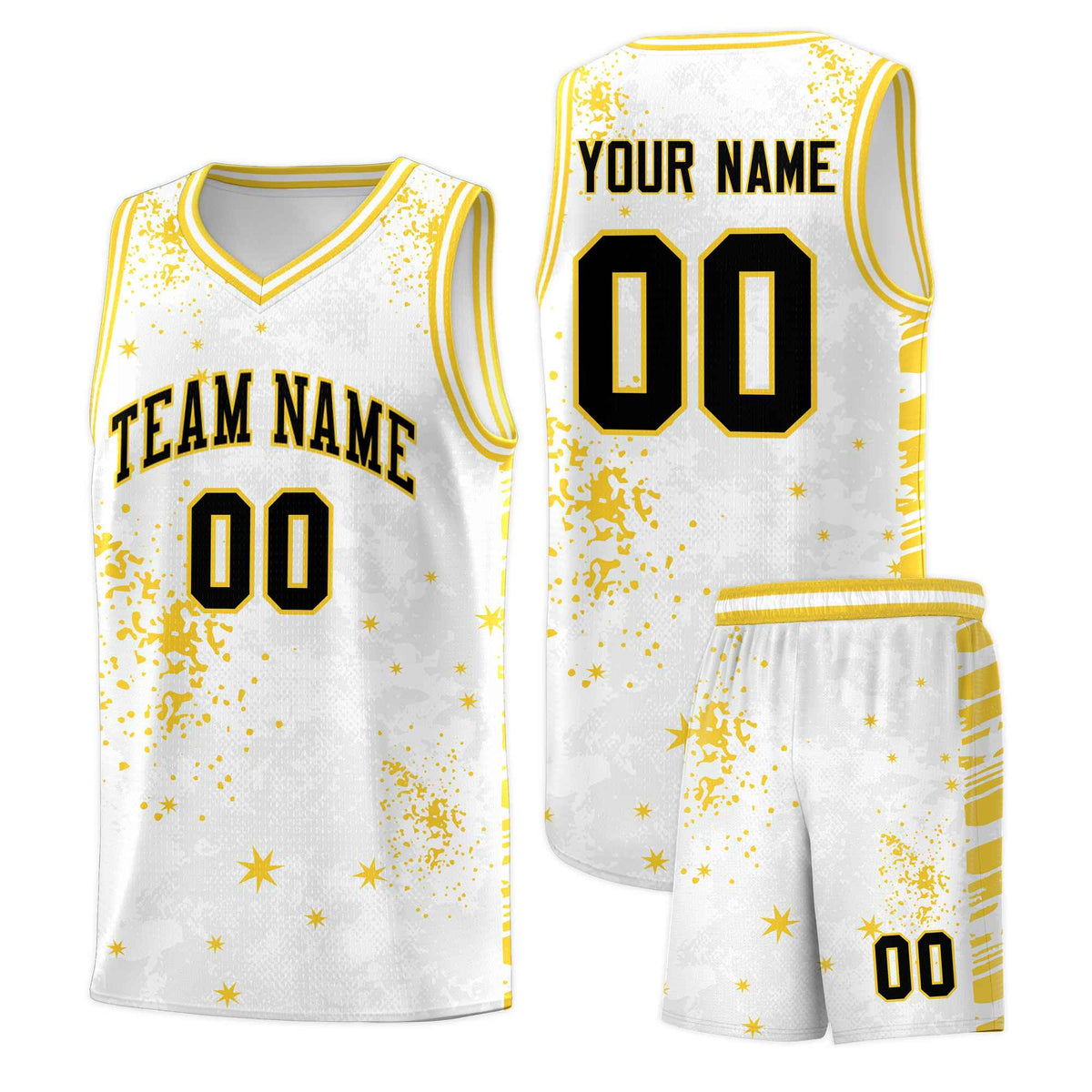Custom White Gold Vice Burst Galactic Graffiti Moisture-Wicking Basketball Jersey