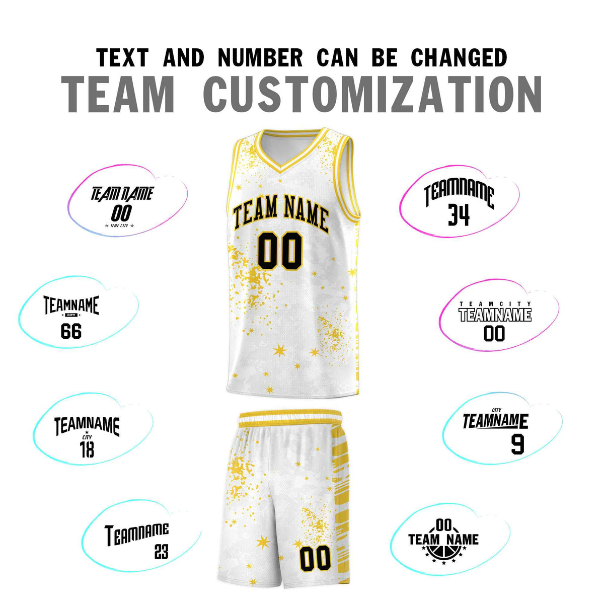 Custom White Gold Vice Burst Galactic Graffiti Moisture-Wicking Basketball Jersey