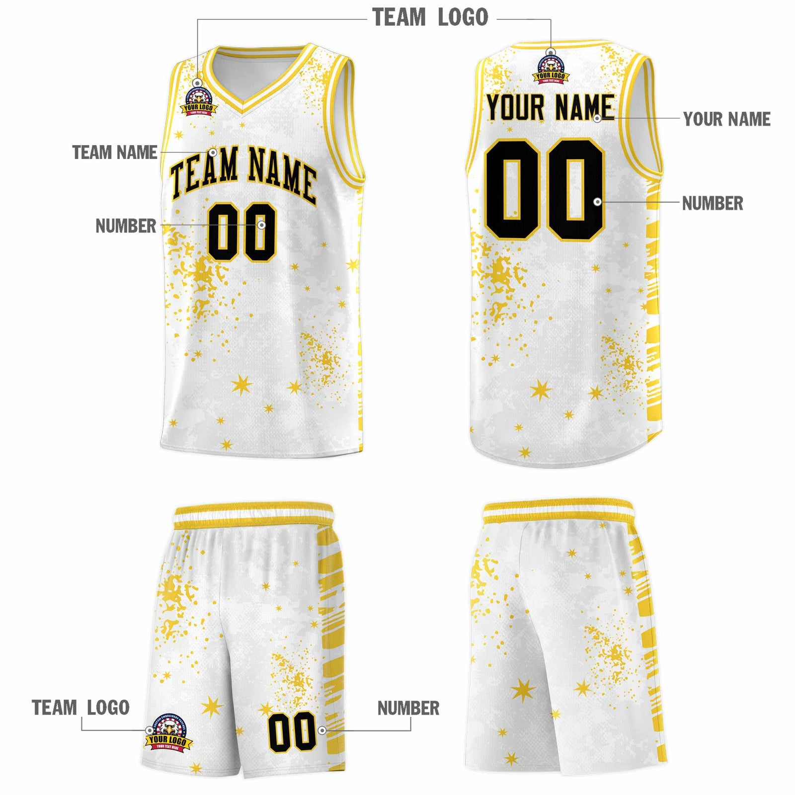 Custom White Gold Vice Burst Galactic Graffiti Moisture-Wicking Basketball Jersey