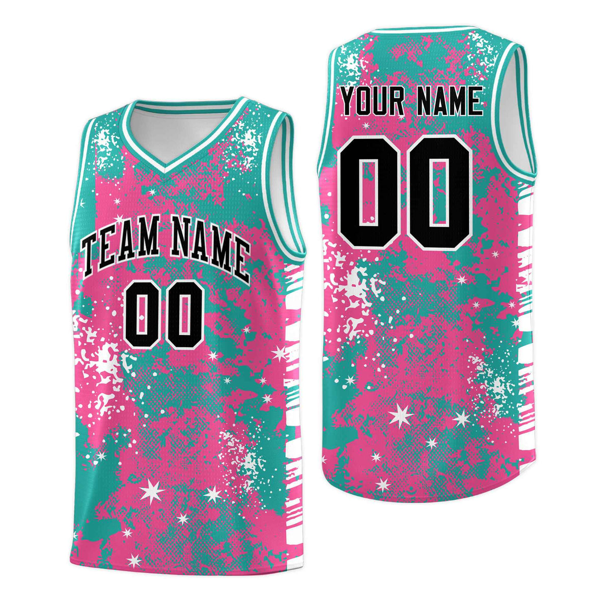 Custom Aqua Pink Vice Burst Galactic Graffiti Wrinkle-Resistant Basketball Jersey