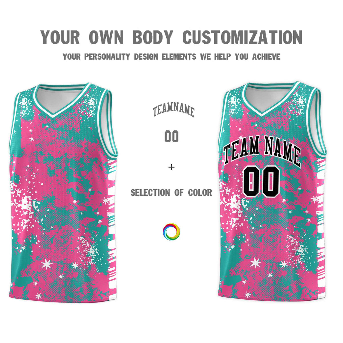 Custom Aqua Pink Vice Burst Galactic Graffiti Wrinkle-Resistant Basketball Jersey