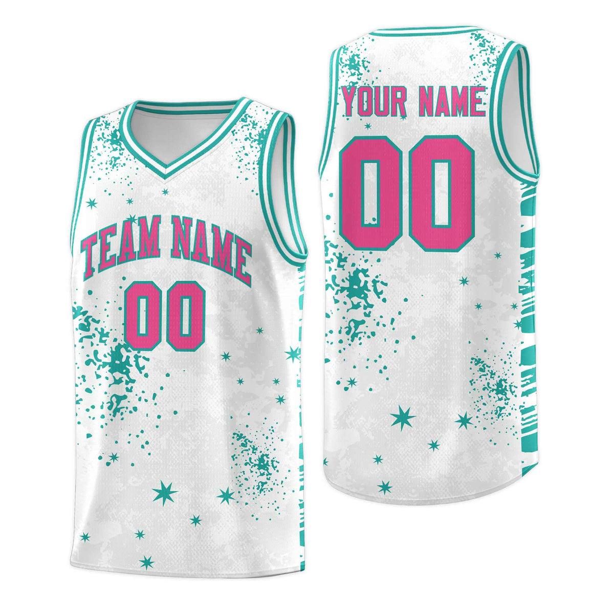 Custom White Aqua Vice Burst Galactic Graffiti Breathable Basketball Jersey