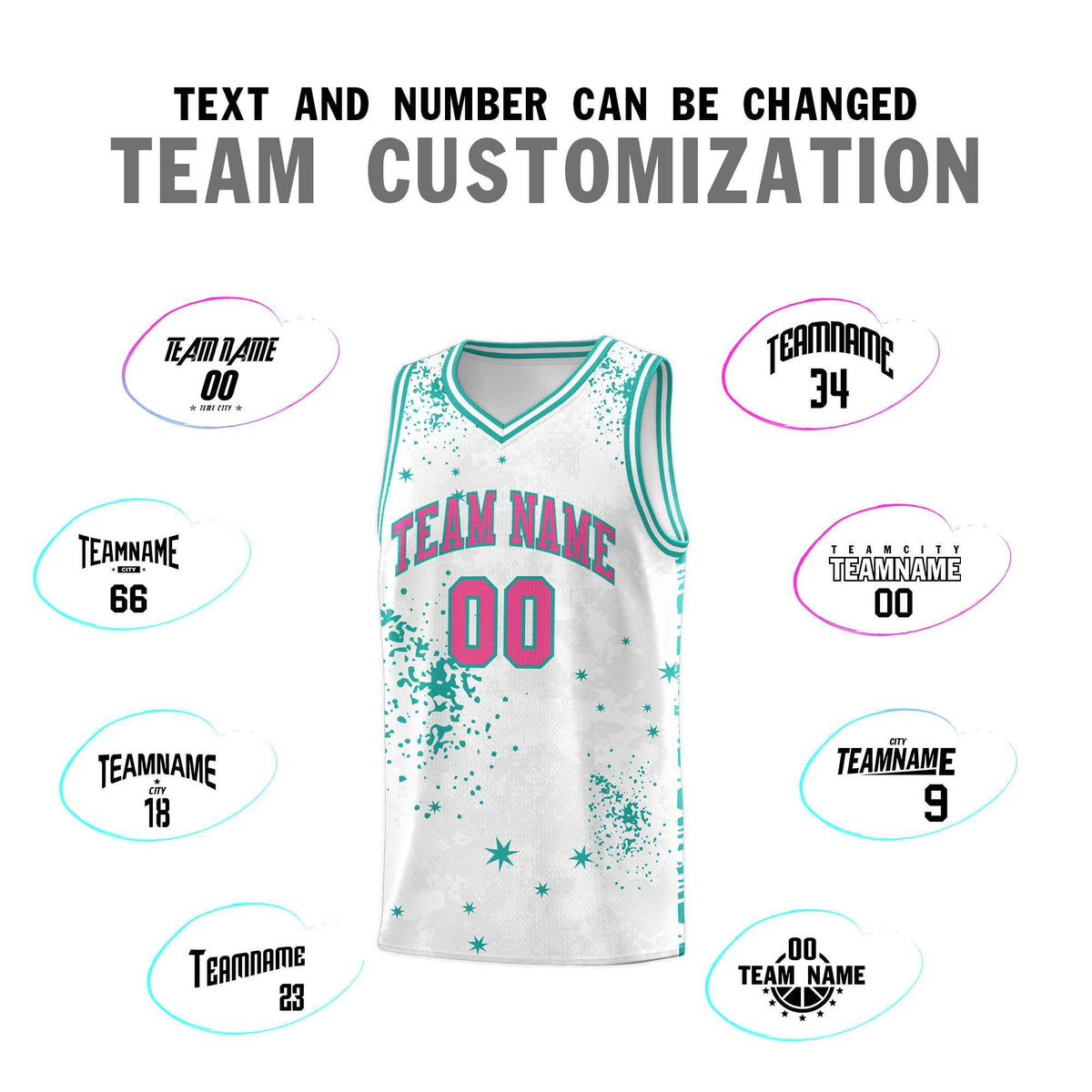 Custom White Aqua Vice Burst Galactic Graffiti Breathable Basketball Jersey