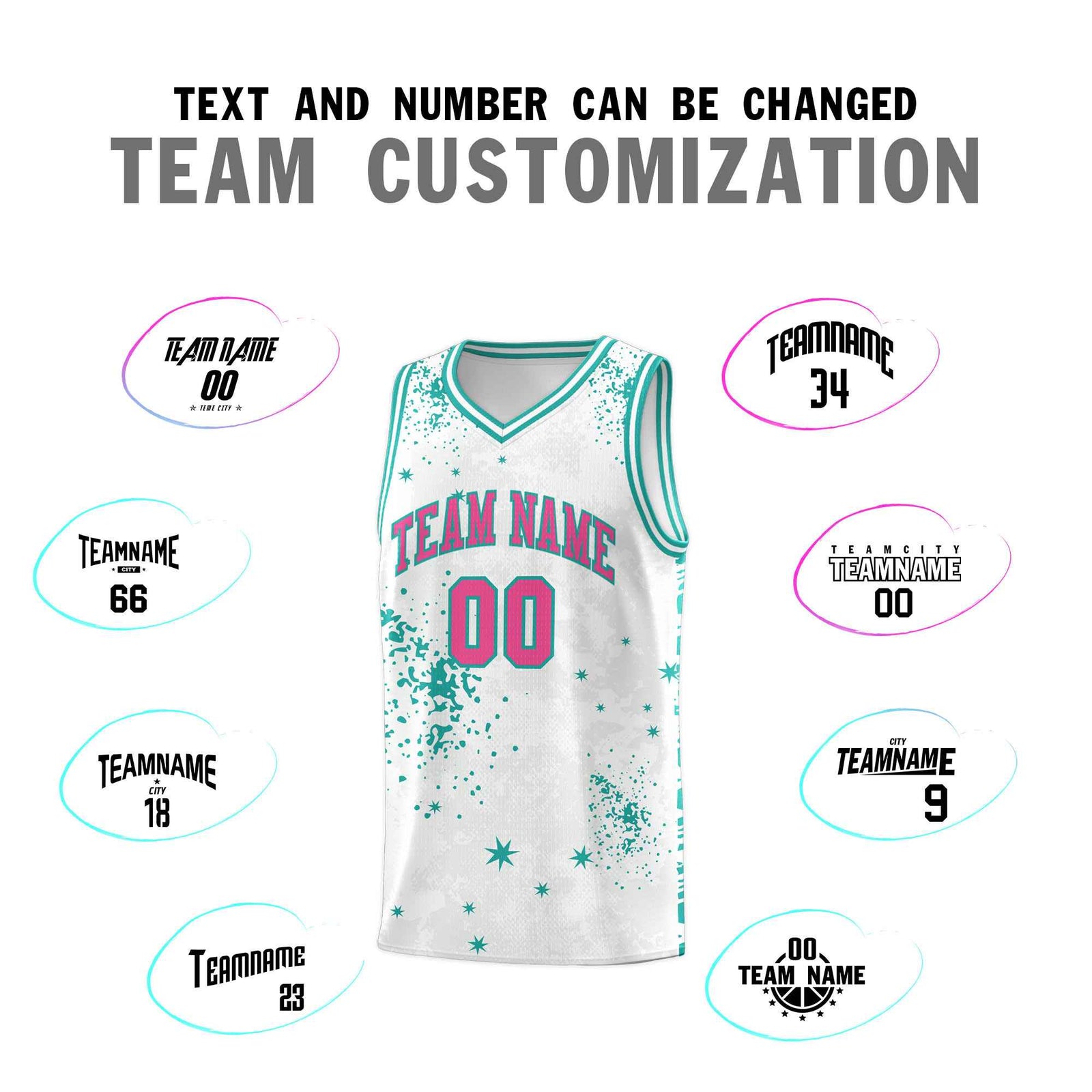 Custom White Aqua Vice Burst Galactic Graffiti Breathable Basketball Jersey