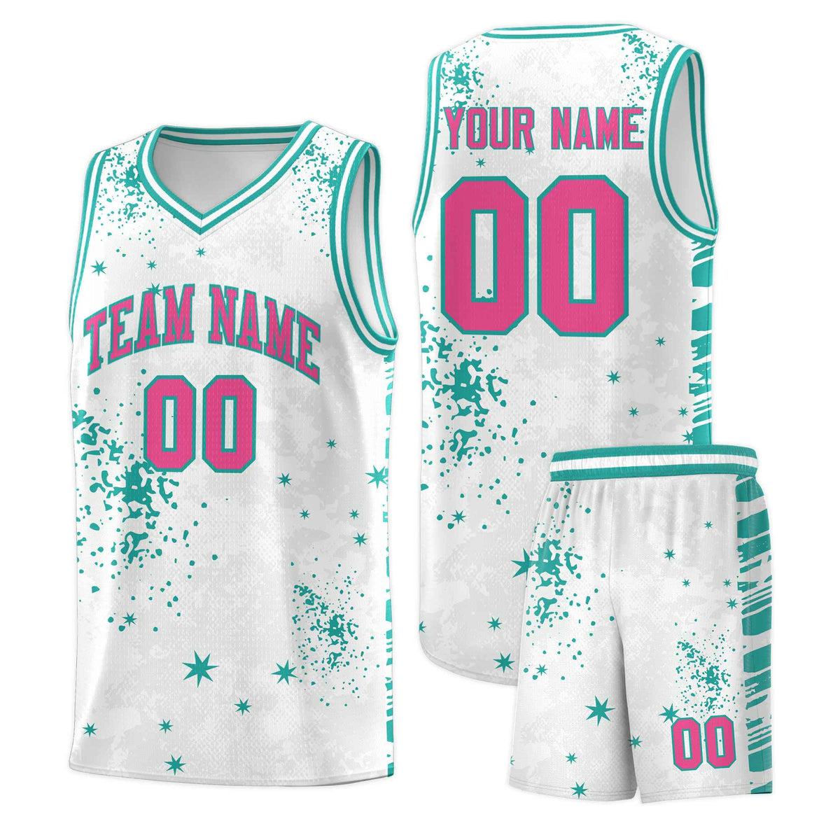 Custom White Aqua Vice Burst Galactic Graffiti Breathable Basketball Jersey