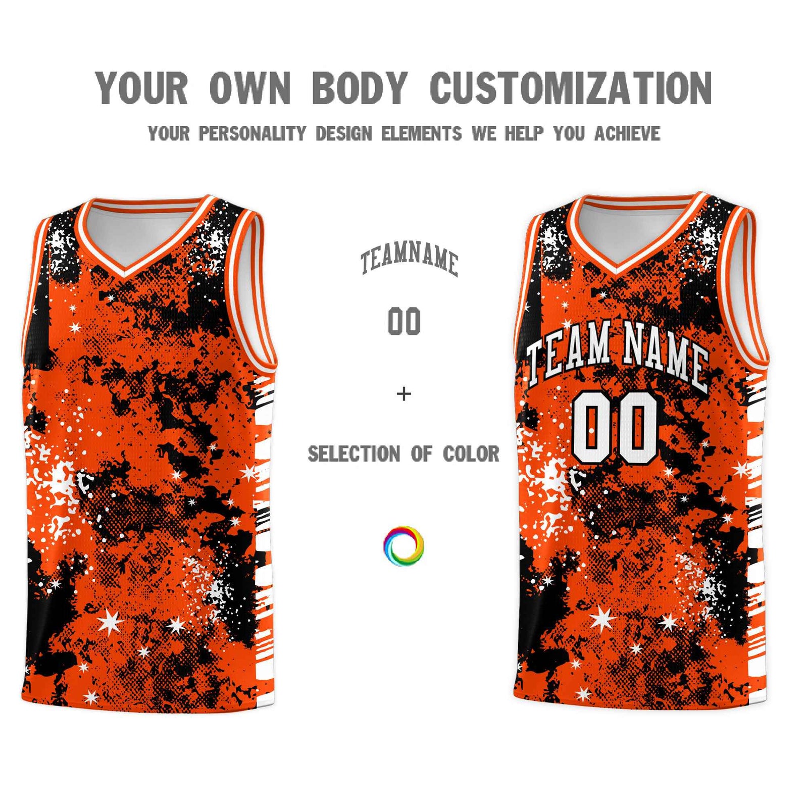 Custom Orange Black Vice Burst Galactic Graffiti Lightweight Basketball Jersey