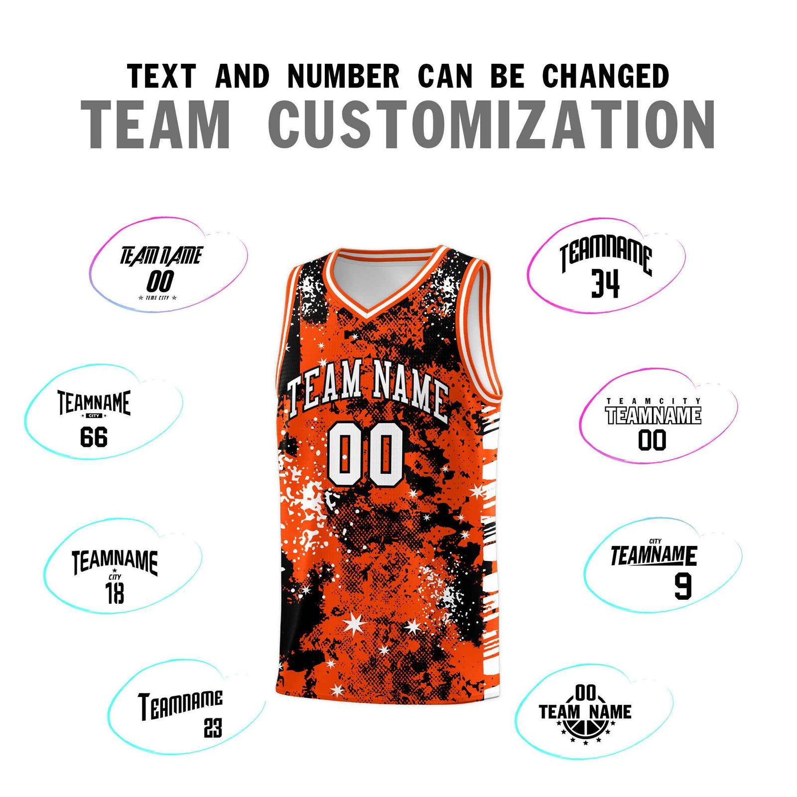 Custom Orange Black Vice Burst Galactic Graffiti Lightweight Basketball Jersey