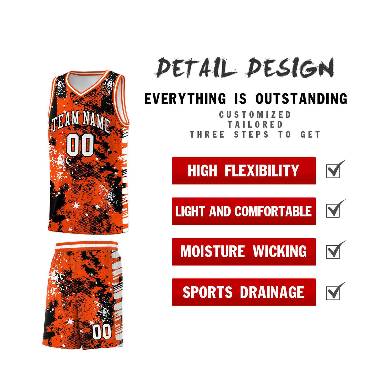 Custom Orange Black Vice Burst Galactic Graffiti Lightweight Basketball Jersey