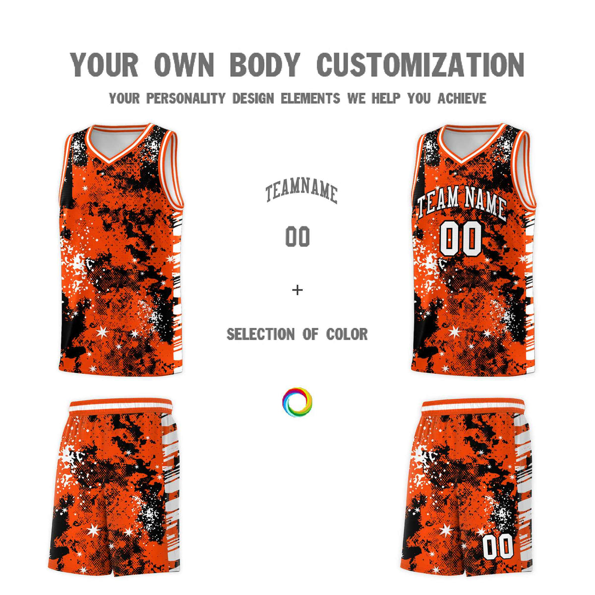 Custom Orange Black Vice Burst Galactic Graffiti Lightweight Basketball Jersey