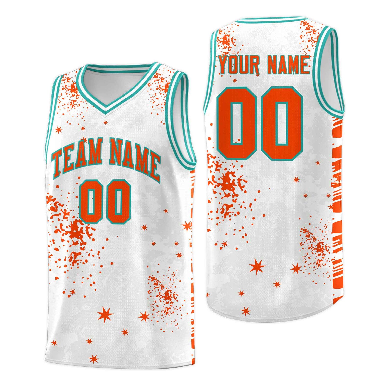 Custom Orange Aqua Vice Burst Galactic Graffiti Quick-Drying Basketball Jersey