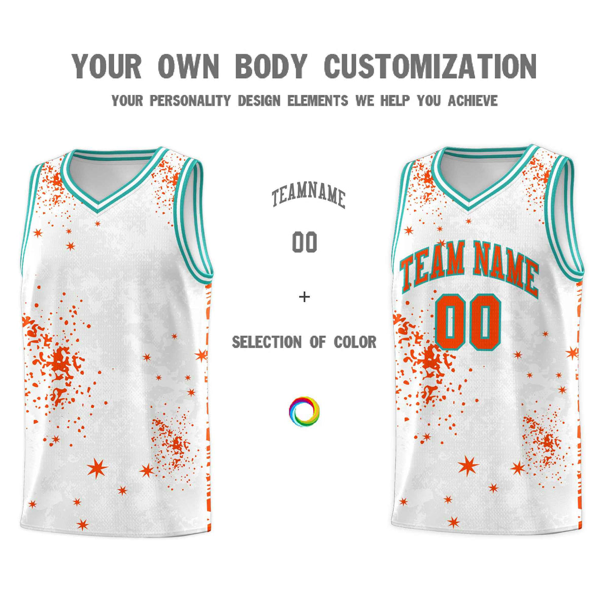Custom Orange Aqua Vice Burst Galactic Graffiti Quick-Drying Basketball Jersey
