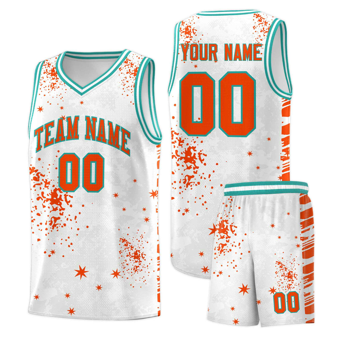 Custom Orange Aqua Vice Burst Galactic Graffiti Quick-Drying Basketball Jersey