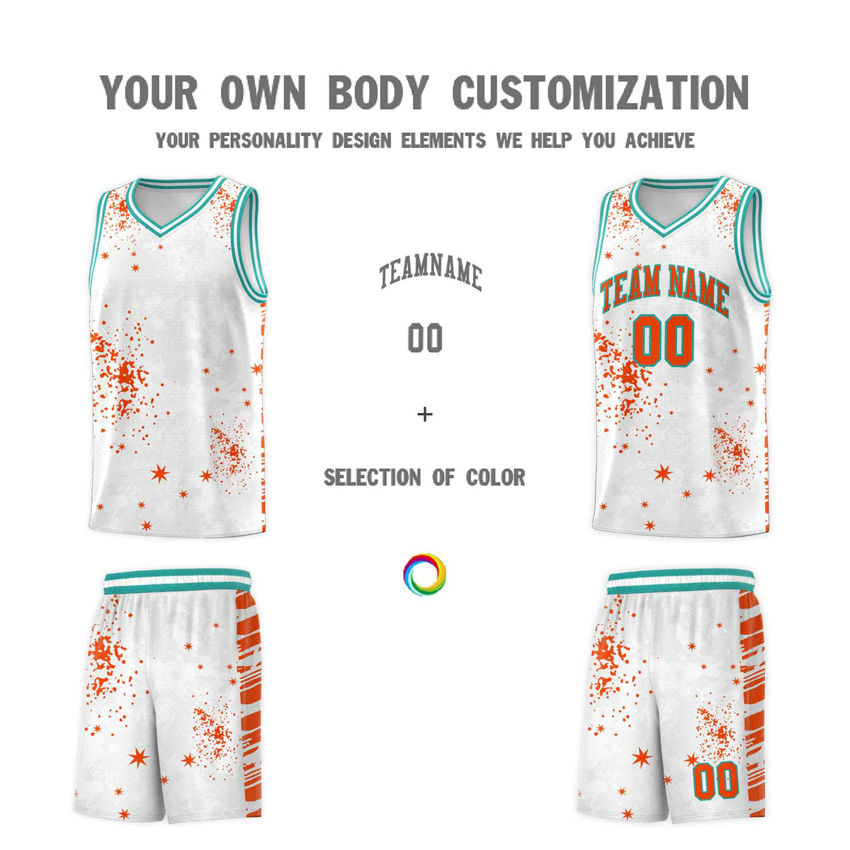 Custom Orange Aqua Vice Burst Galactic Graffiti Quick-Drying Basketball Jersey