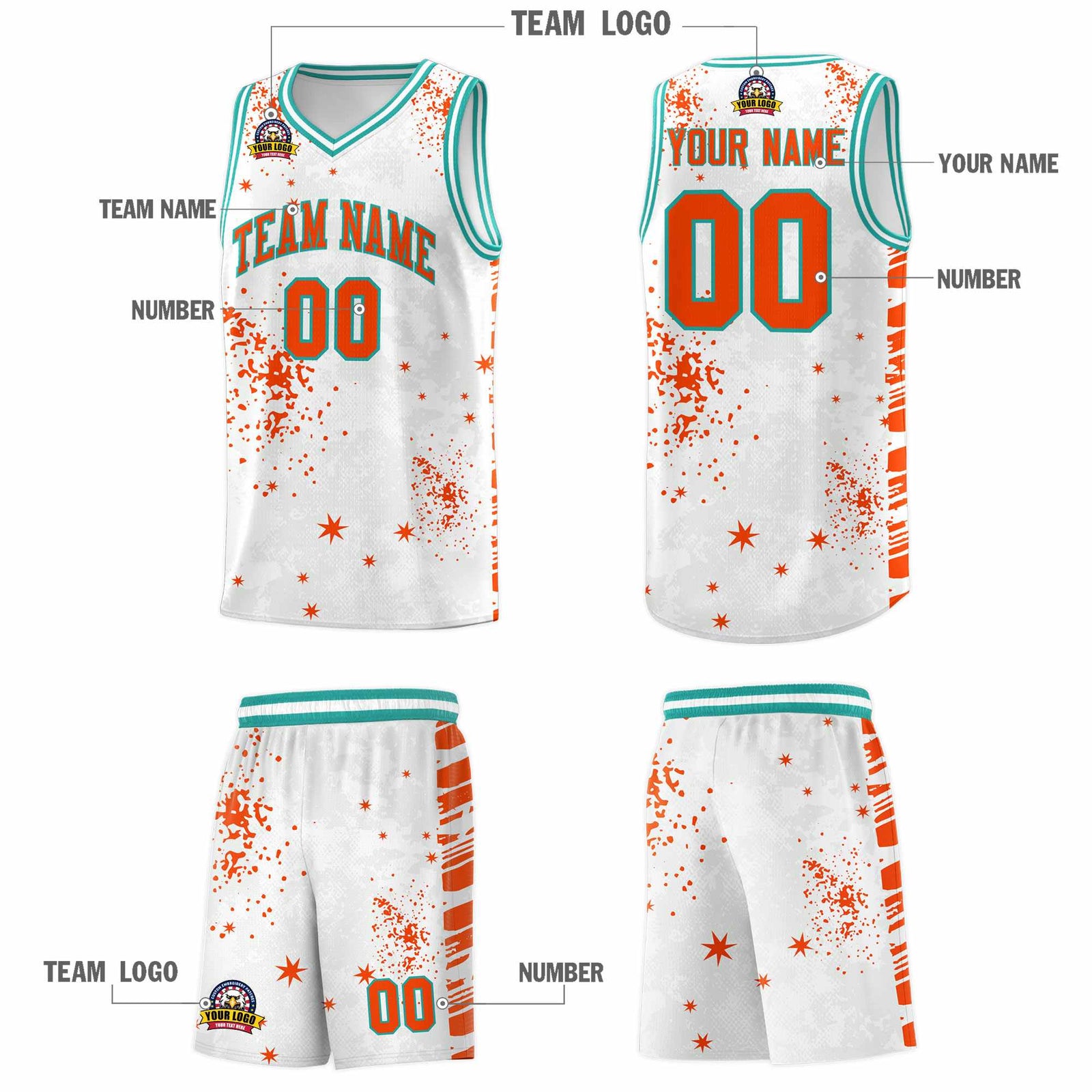 Custom Orange Aqua Vice Burst Galactic Graffiti Quick-Drying Basketball Jersey