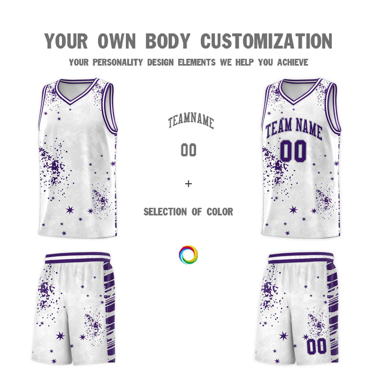 Custom White Purple Vice Burst Galactic Graffiti Moisture-Wicking Basketball Jersey