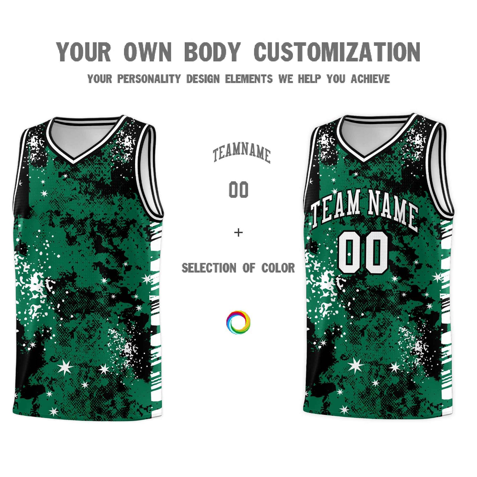 Custom Kelly Green Black Vice Burst Galactic Graffiti Wrinkle-Resistant Basketball Jersey