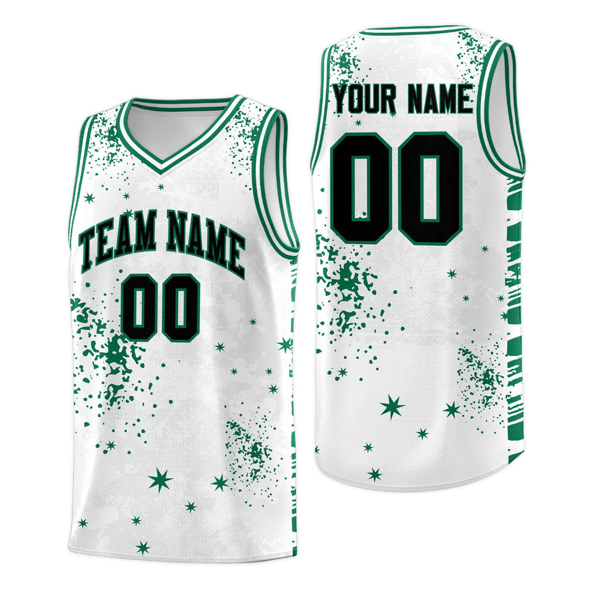 Custom White Kelly Green Vice Burst Galactic Graffiti Breathable Basketball Jersey