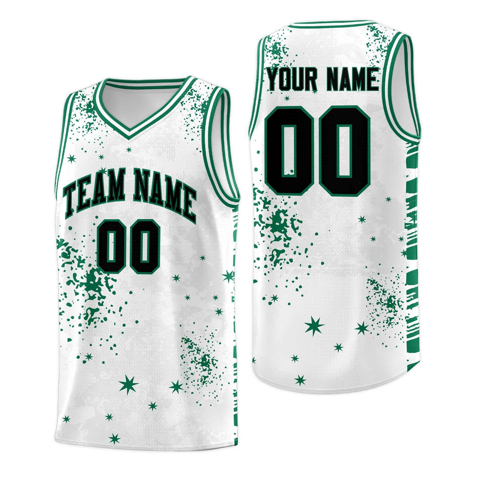 Custom White Kelly Green Vice Burst Galactic Graffiti Breathable Basketball Jersey