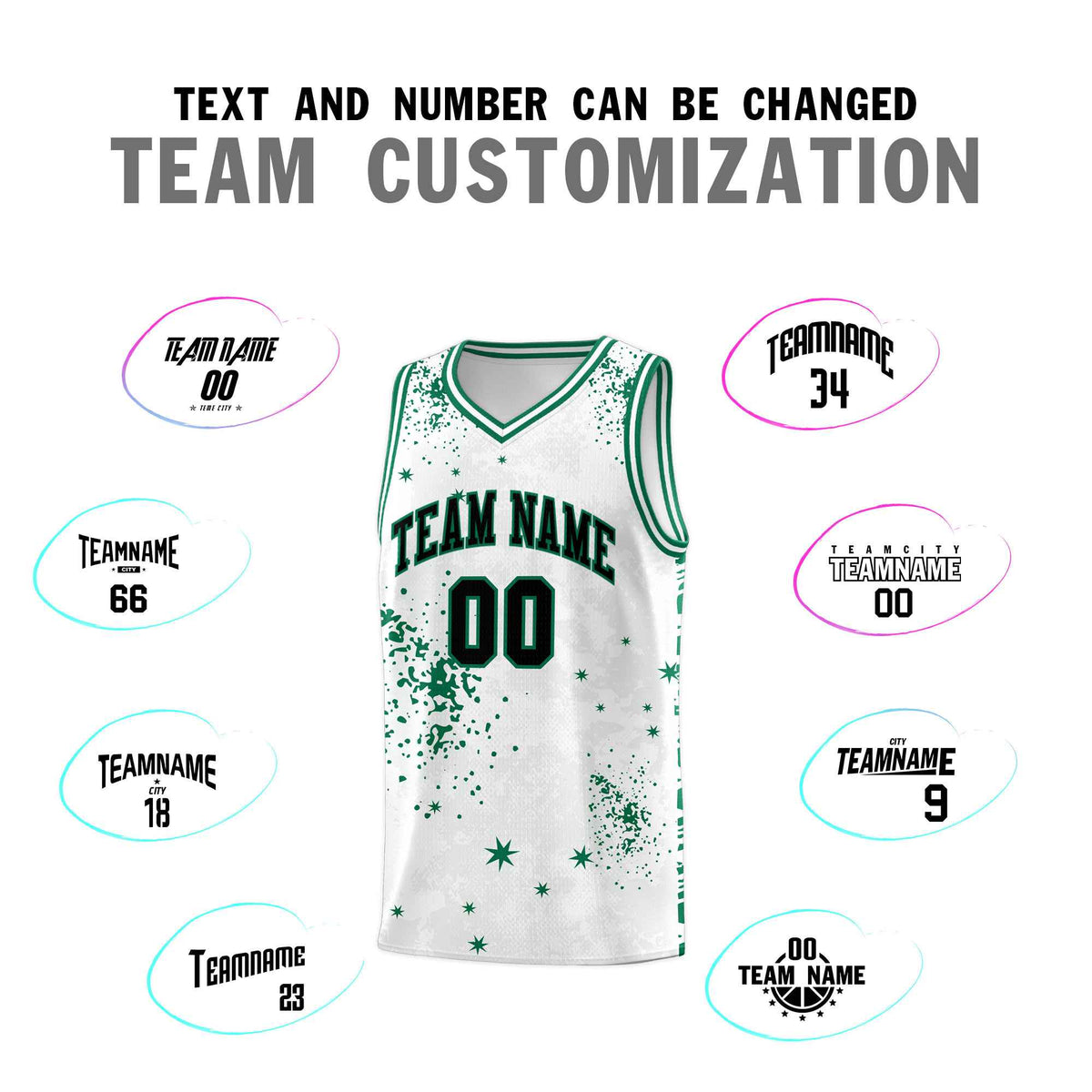 Custom White Kelly Green Vice Burst Galactic Graffiti Breathable Basketball Jersey