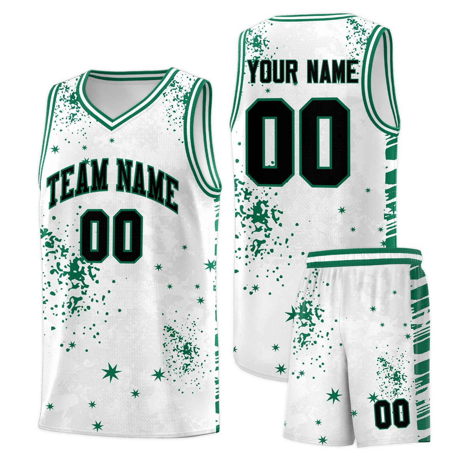 Custom White Kelly Green Vice Burst Galactic Graffiti Breathable Basketball Jersey