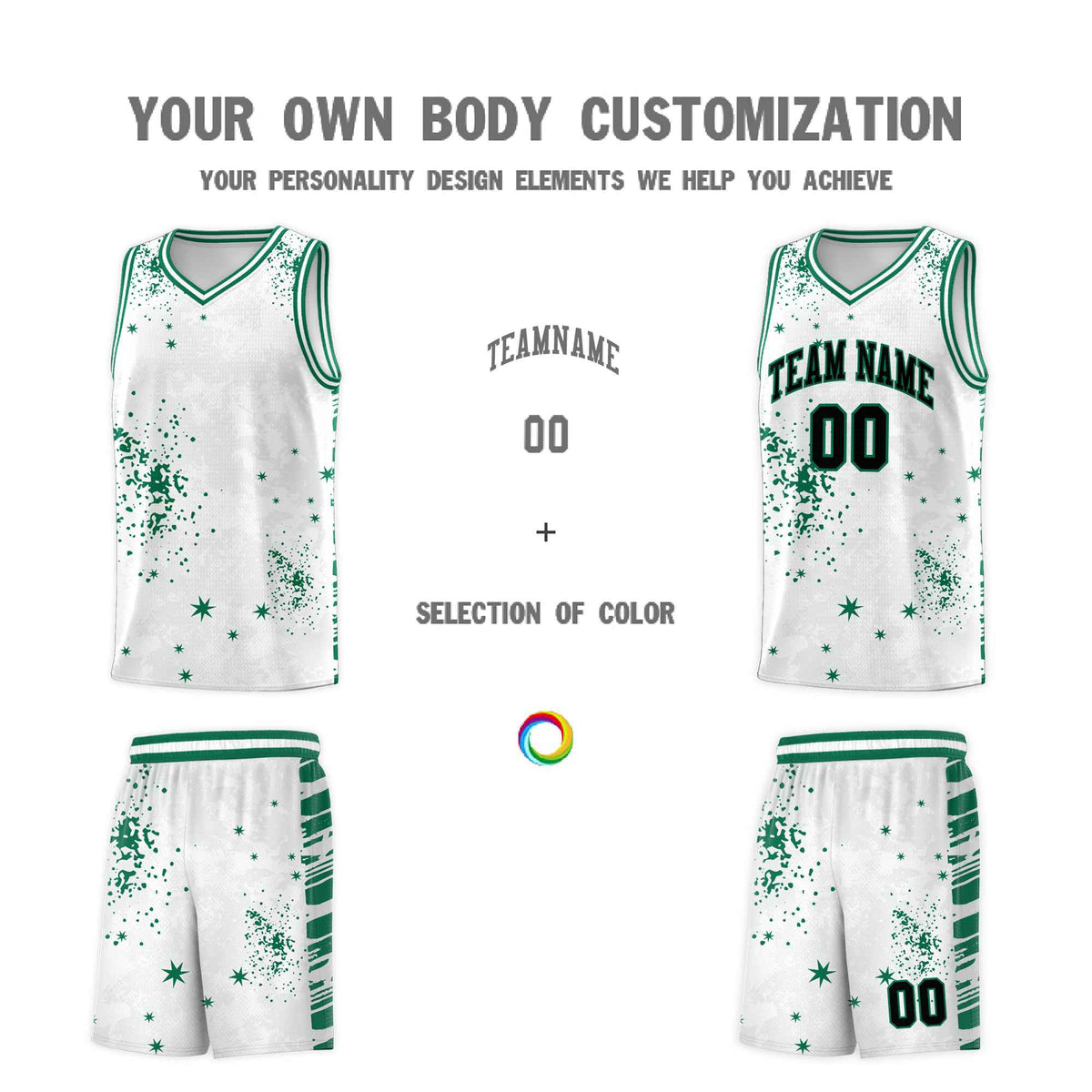 Custom White Kelly Green Vice Burst Galactic Graffiti Breathable Basketball Jersey