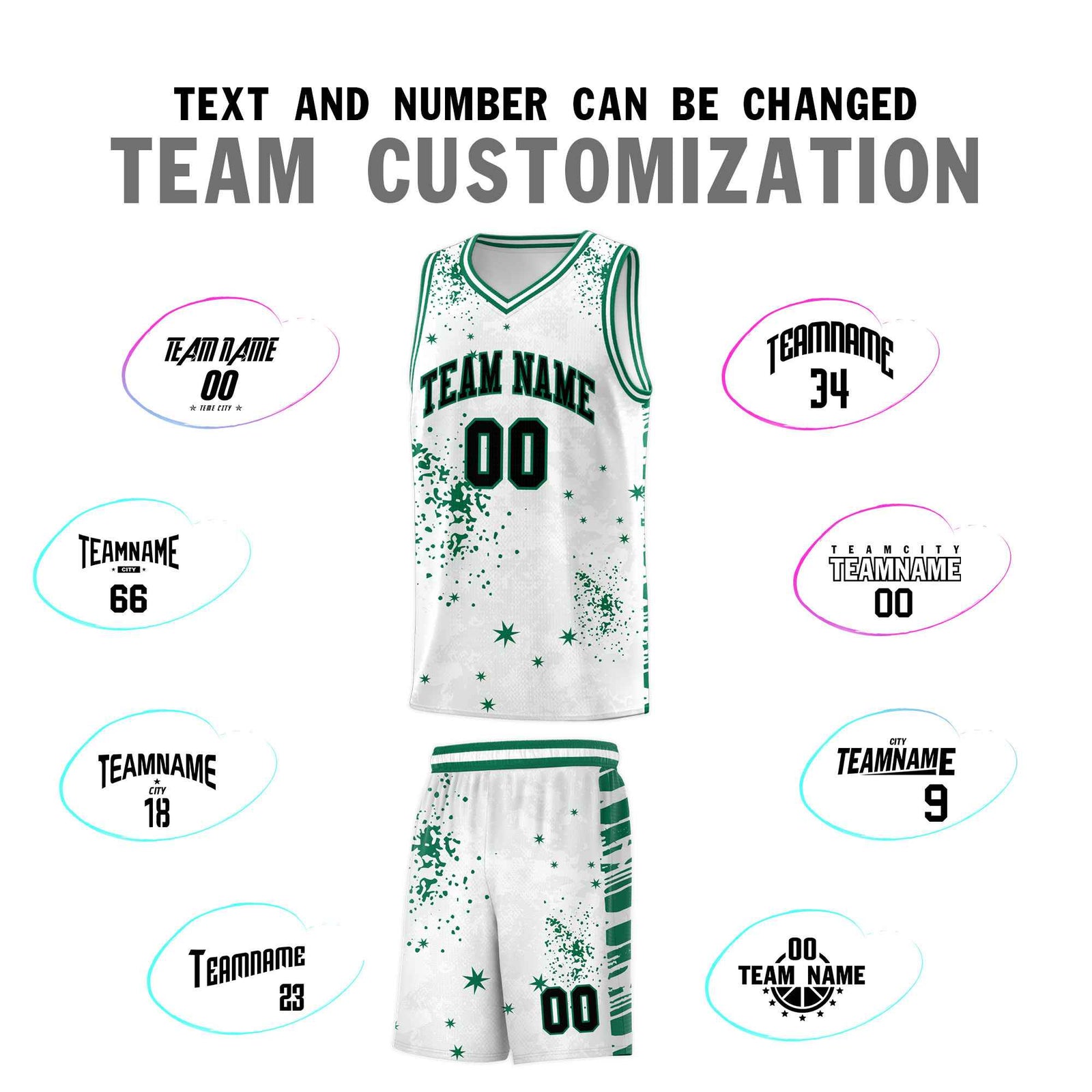 Custom White Kelly Green Vice Burst Galactic Graffiti Breathable Basketball Jersey