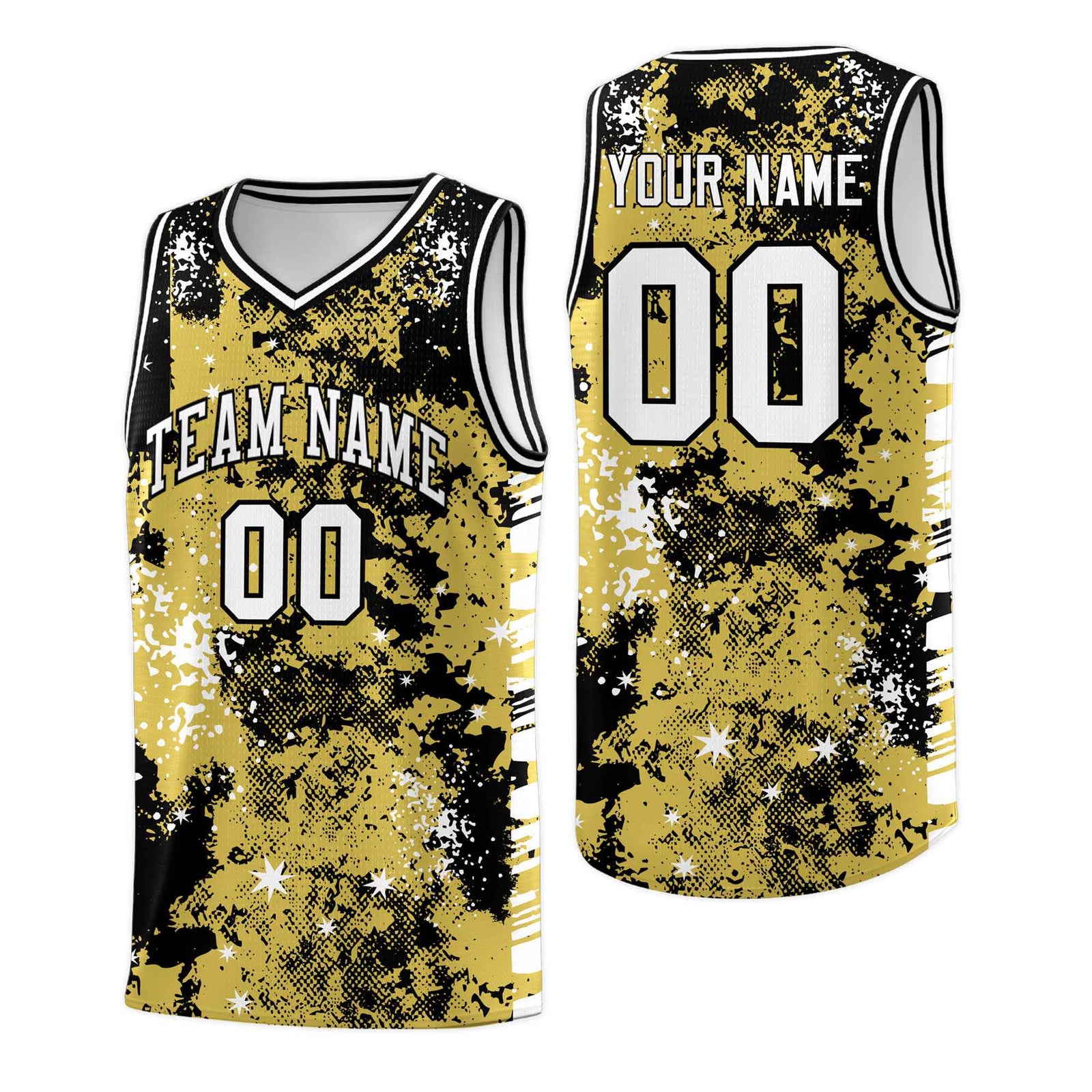 Custom Old Gold Black Vice Burst Galactic Graffiti Lightweight Basketball Jersey