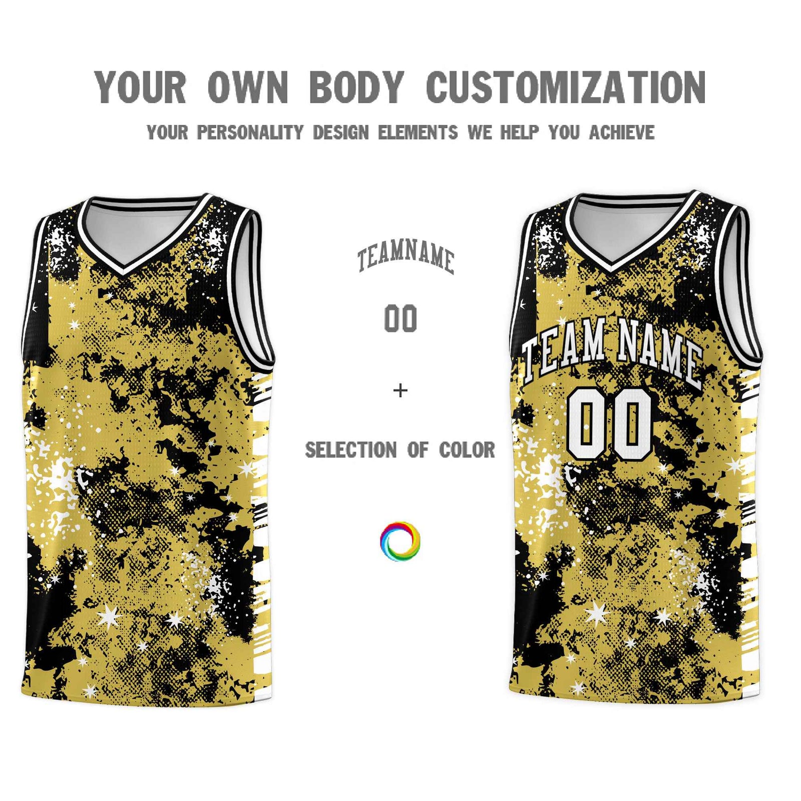 Custom Old Gold Black Vice Burst Galactic Graffiti Lightweight Basketball Jersey