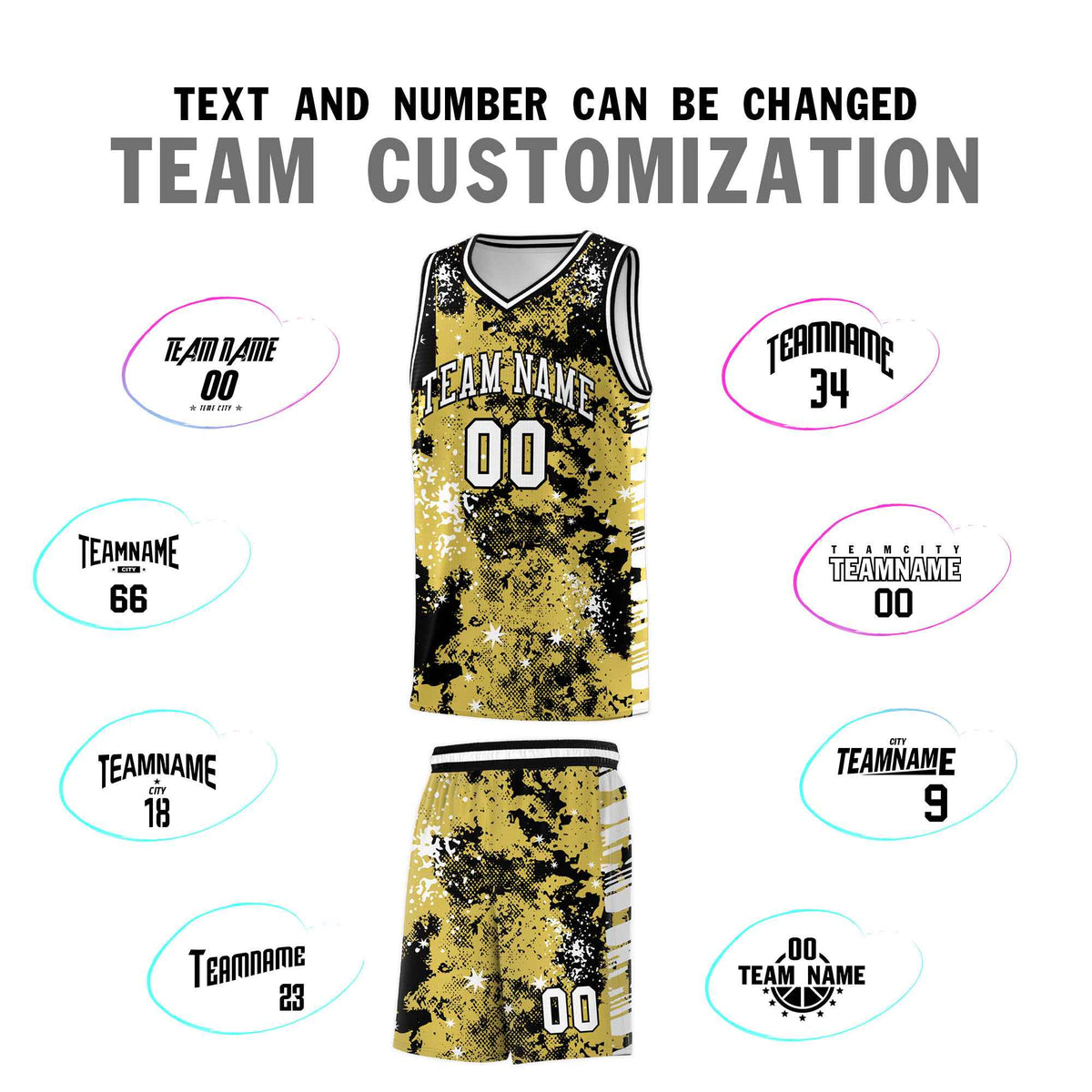 Custom Old Gold Black Vice Burst Galactic Graffiti Lightweight Basketball Jersey