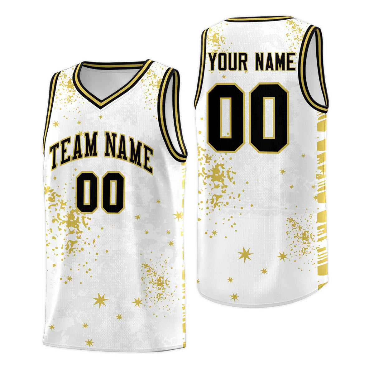 Custom White Old Gold Vice Burst Galactic Graffiti Quick-Drying Basketball Jersey