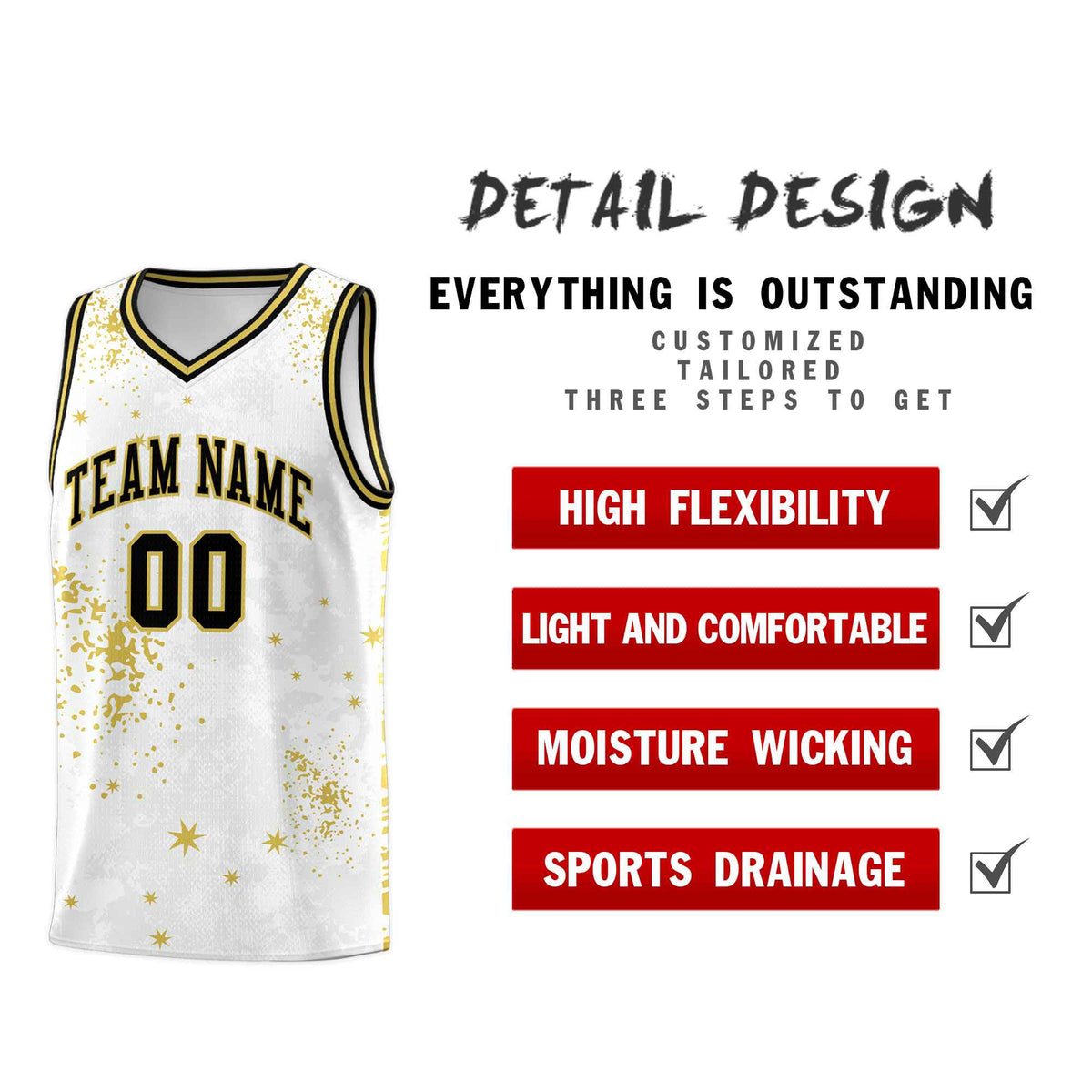 Custom White Old Gold Vice Burst Galactic Graffiti Quick-Drying Basketball Jersey