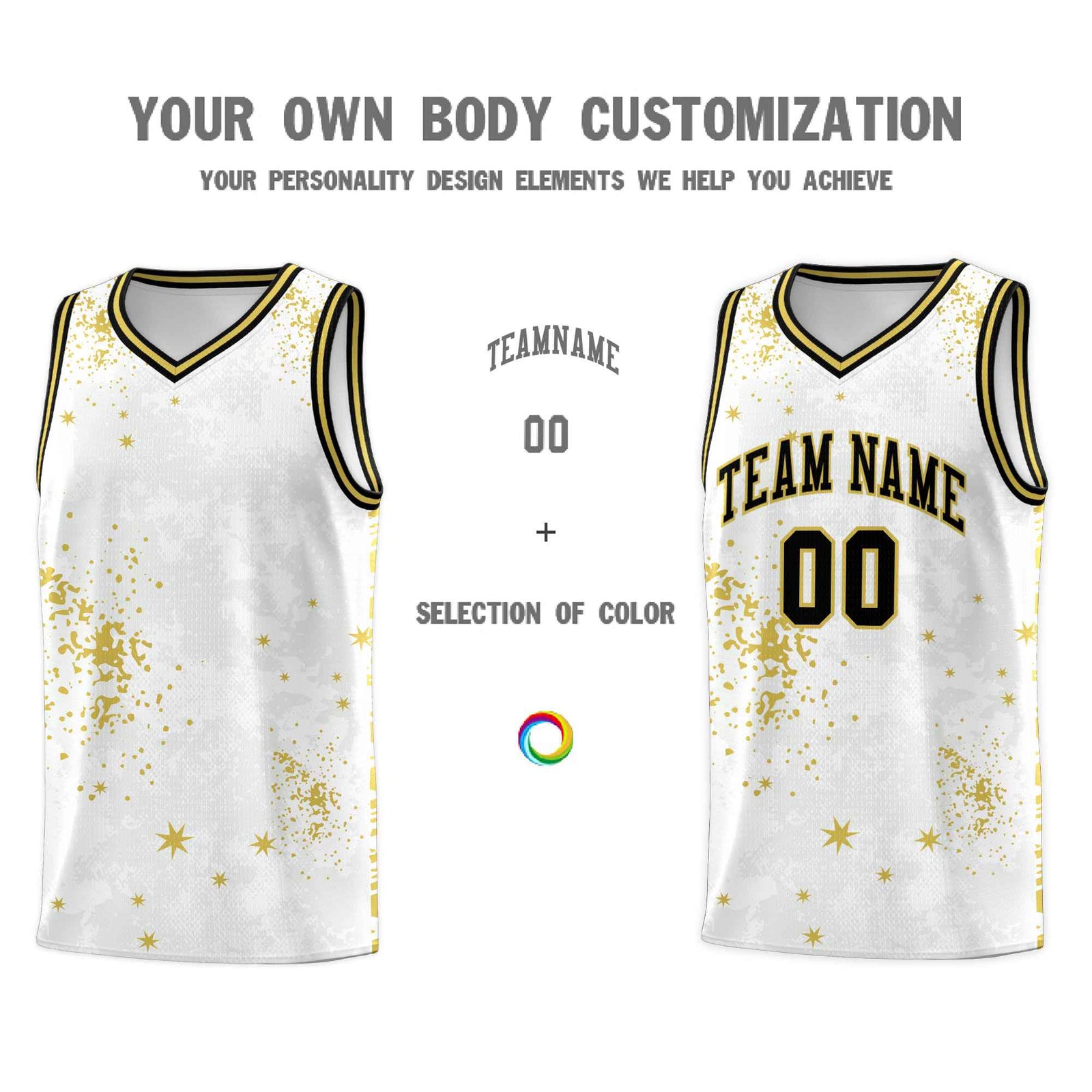 Custom White Old Gold Vice Burst Galactic Graffiti Quick-Drying Basketball Jersey