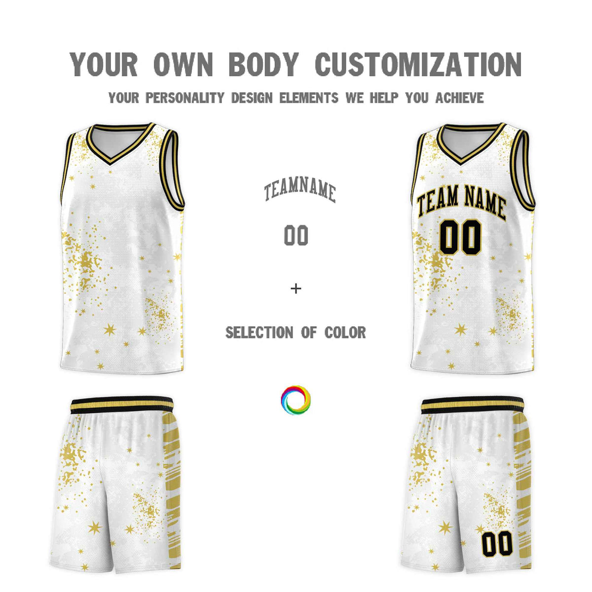 Custom White Old Gold Vice Burst Galactic Graffiti Quick-Drying Basketball Jersey