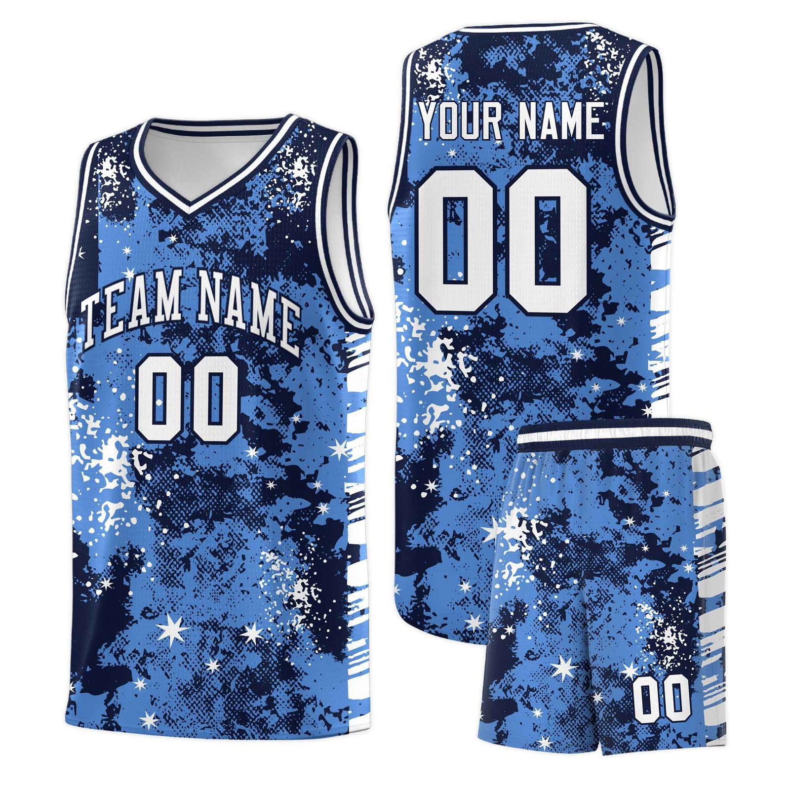 Custom Powder Blue Navy Vice Burst Galactic Graffiti Drapable Basketball Jersey