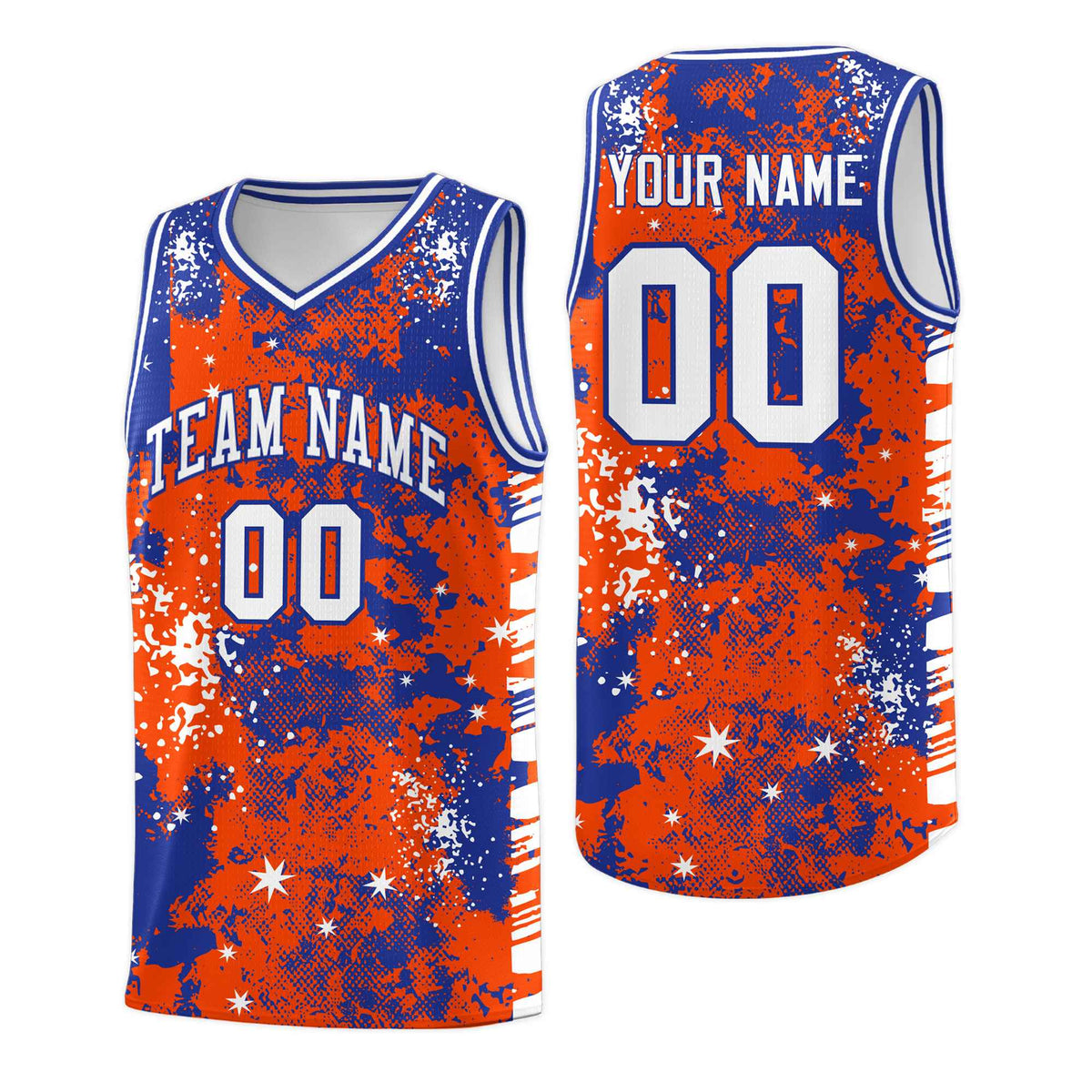 Custom Orange Royal Blue Vice Burst Galactic Graffiti Moisture-Wicking Basketball Jersey
