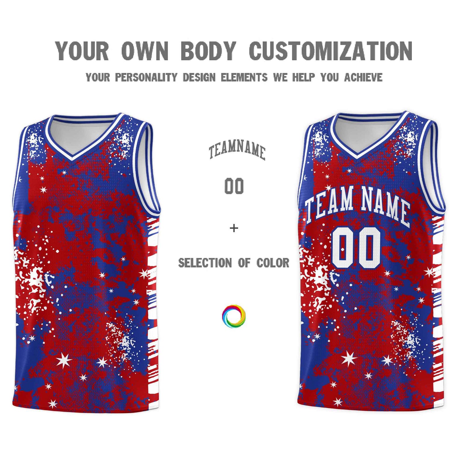 Custom Red Royal Blue Vice Burst Galactic Graffiti Wrinkle-Resistant Basketball Jersey
