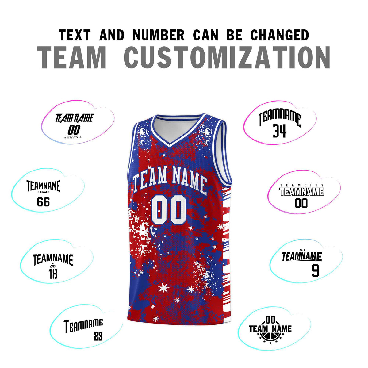 Custom Red Royal Blue Vice Burst Galactic Graffiti Wrinkle-Resistant Basketball Jersey