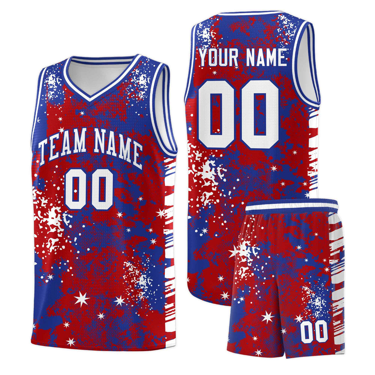 Custom Red Royal Blue Vice Burst Galactic Graffiti Wrinkle-Resistant Basketball Jersey