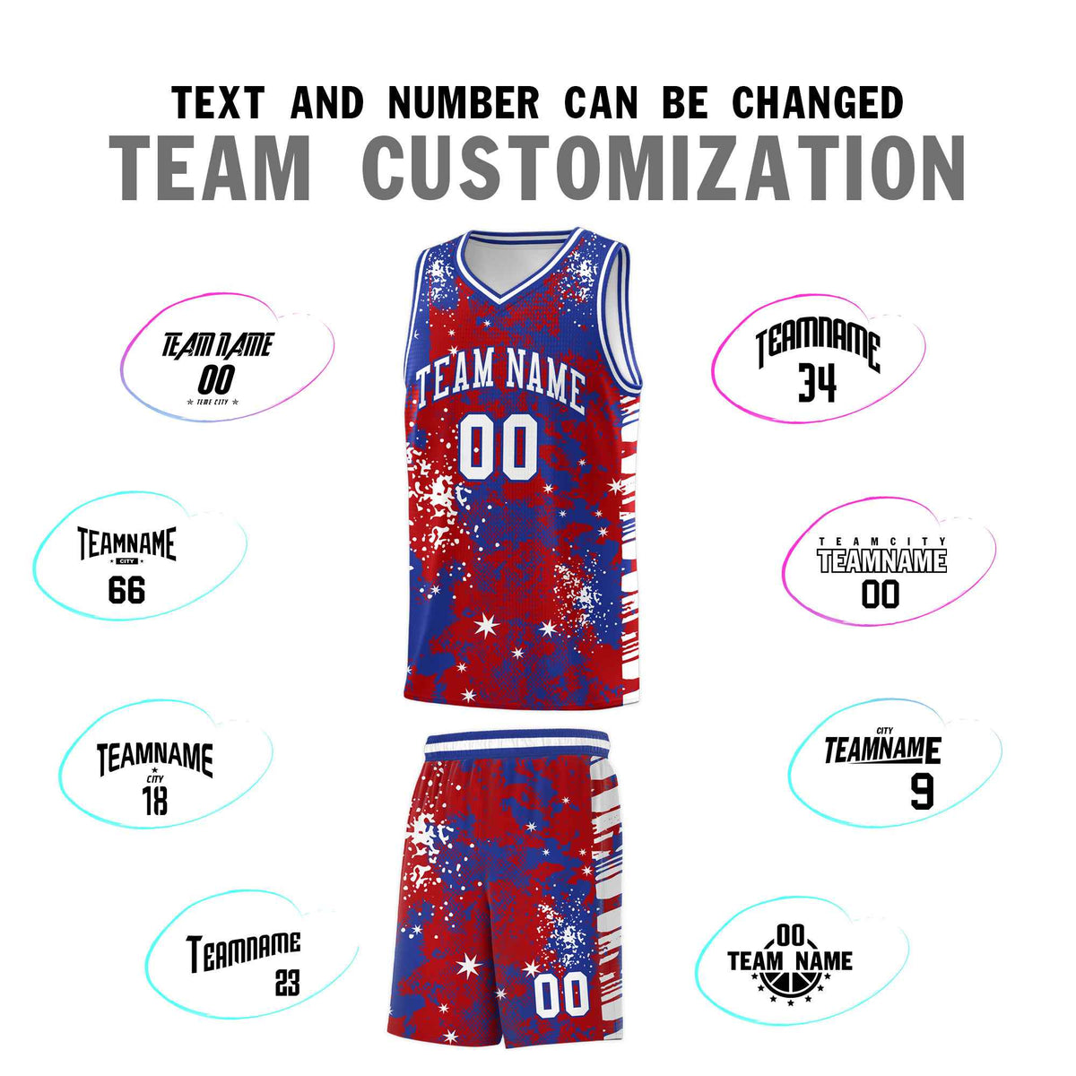 Custom Red Royal Blue Vice Burst Galactic Graffiti Wrinkle-Resistant Basketball Jersey