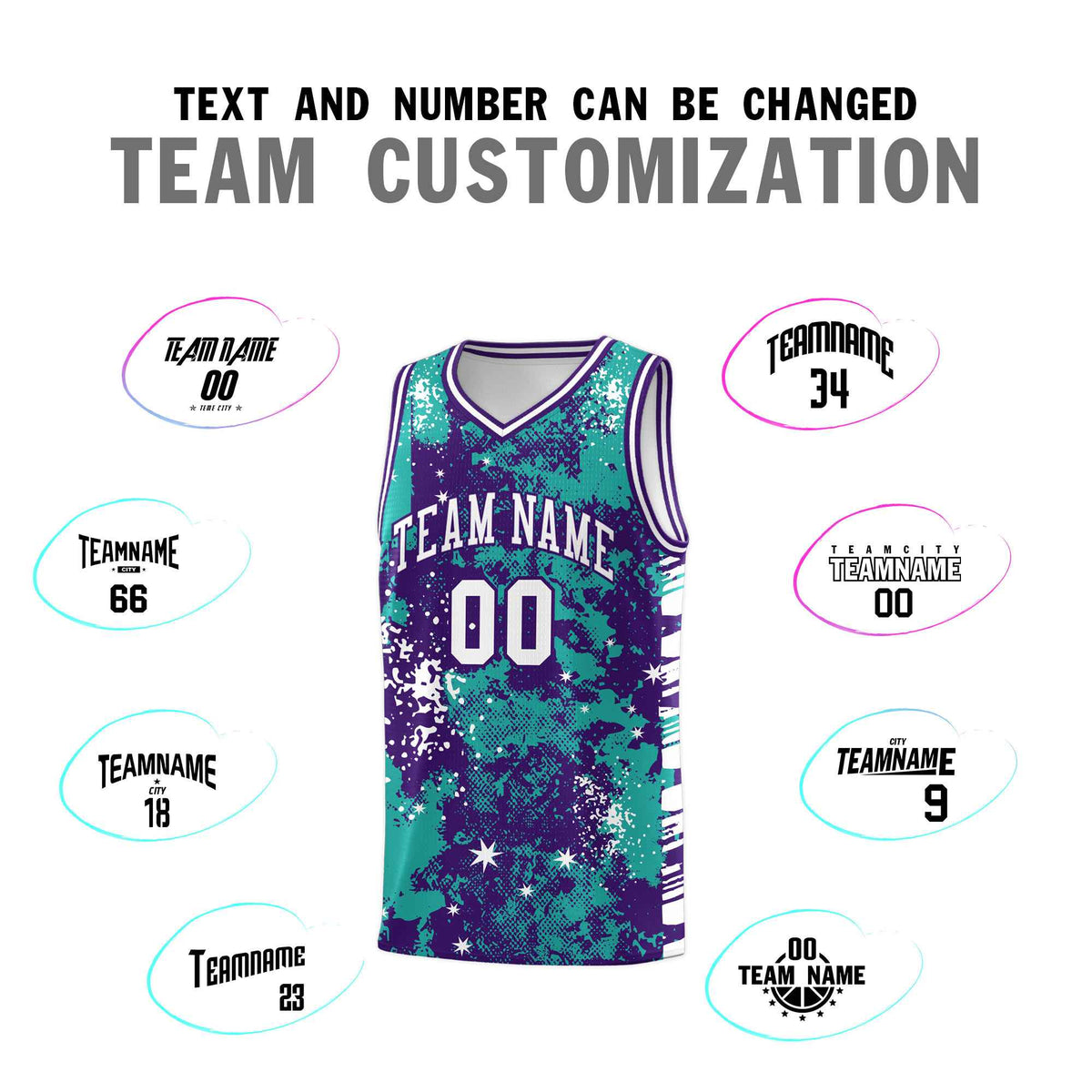 Custom Aqua Purple Vice Burst Galactic Graffiti Breathable Basketball Jersey
