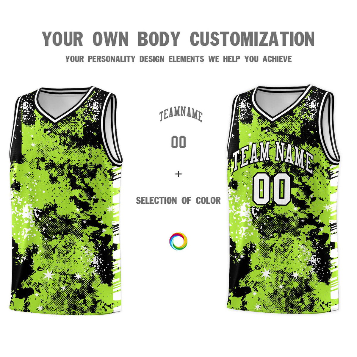 Custom Neon Green Black Vice Burst Galactic Graffiti Lightweight Basketball Jersey