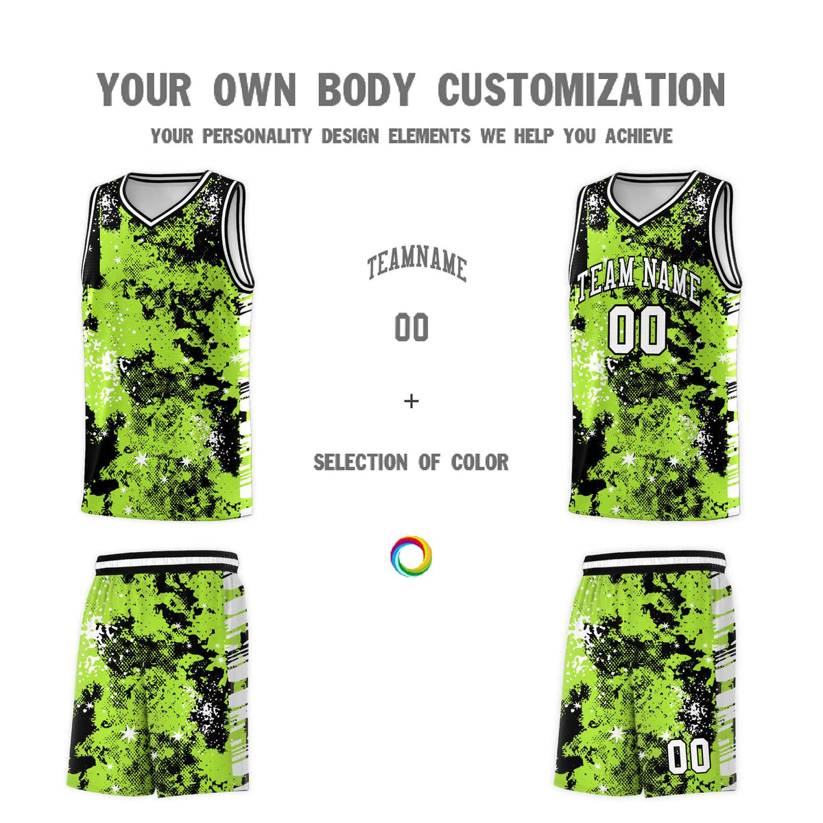 Custom Neon Green Black Vice Burst Galactic Graffiti Lightweight Basketball Jersey