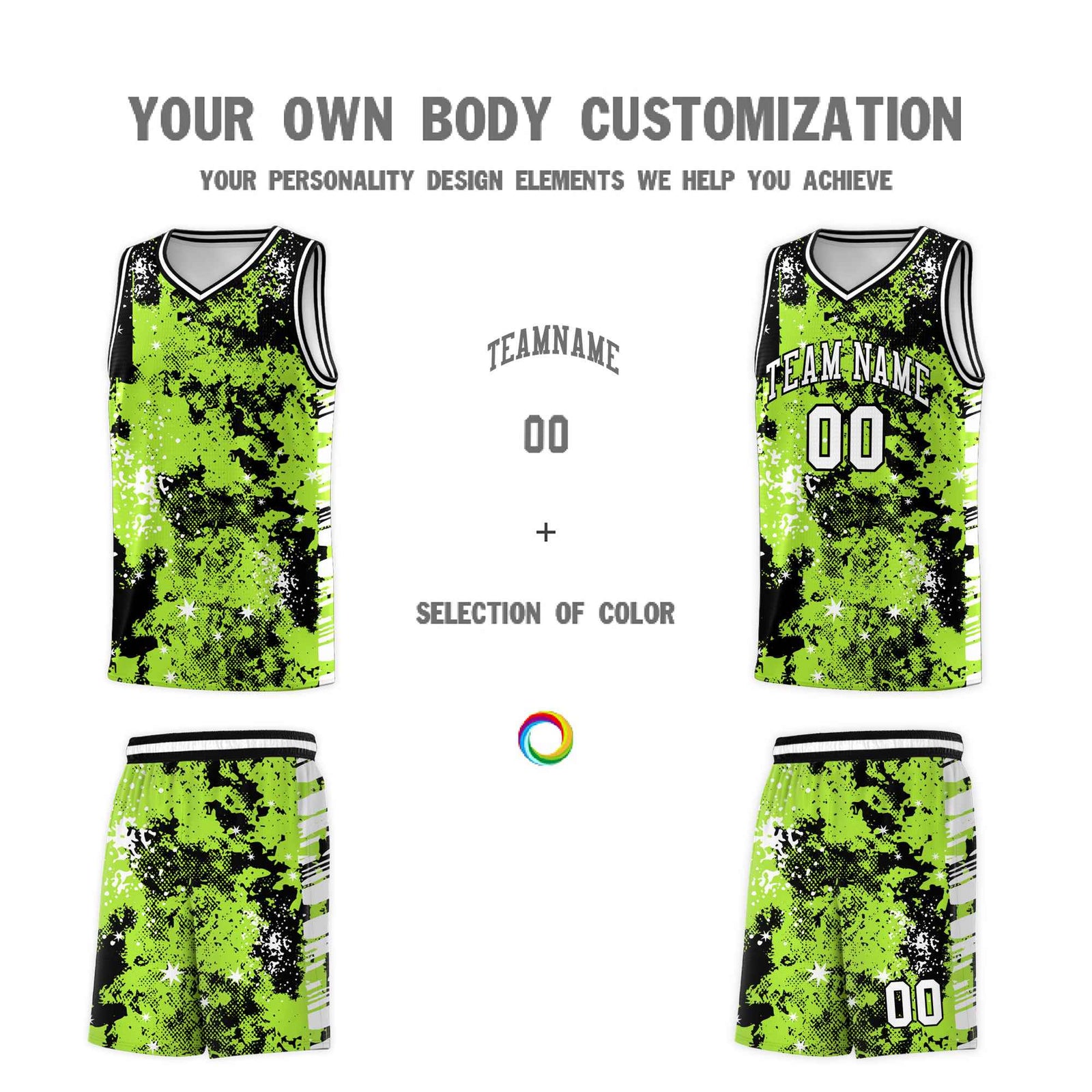 Custom Neon Green Black Vice Burst Galactic Graffiti Lightweight Basketball Jersey