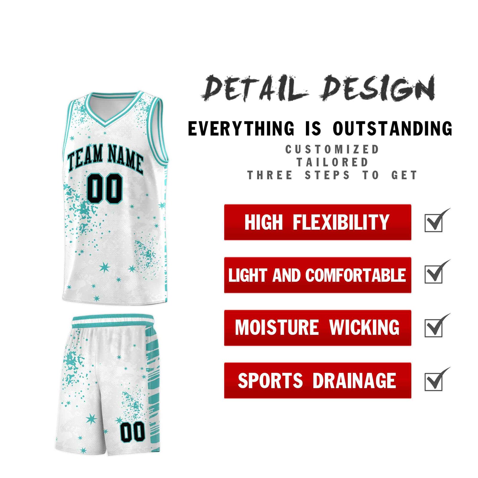 Custom White Light Teal Vice Burst Galactic Graffiti Sublimation Printing Basketball Jersey