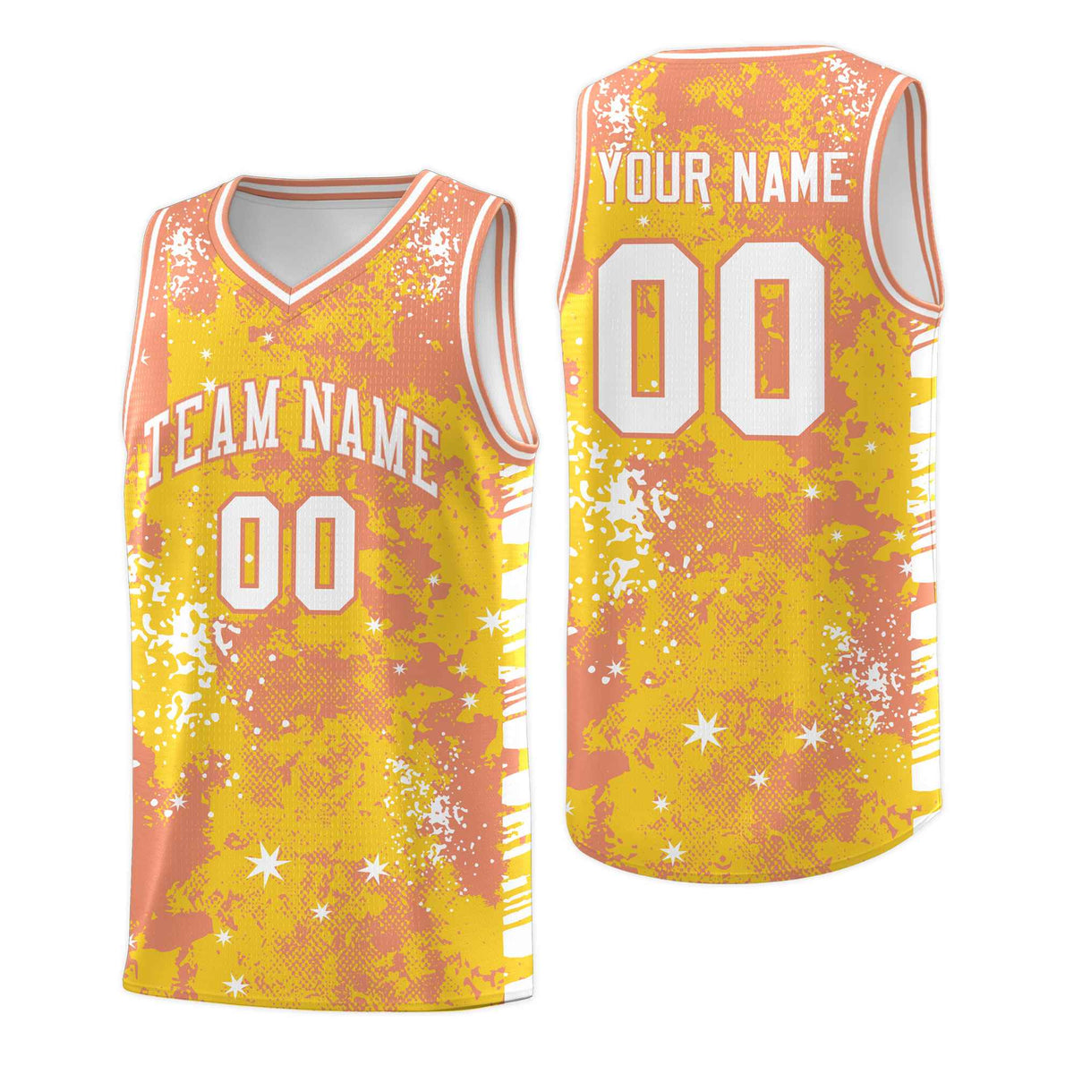 Custom Gold Light Orange Vice Burst Galactic Graffiti Stretch Fabric Basketball Jersey
