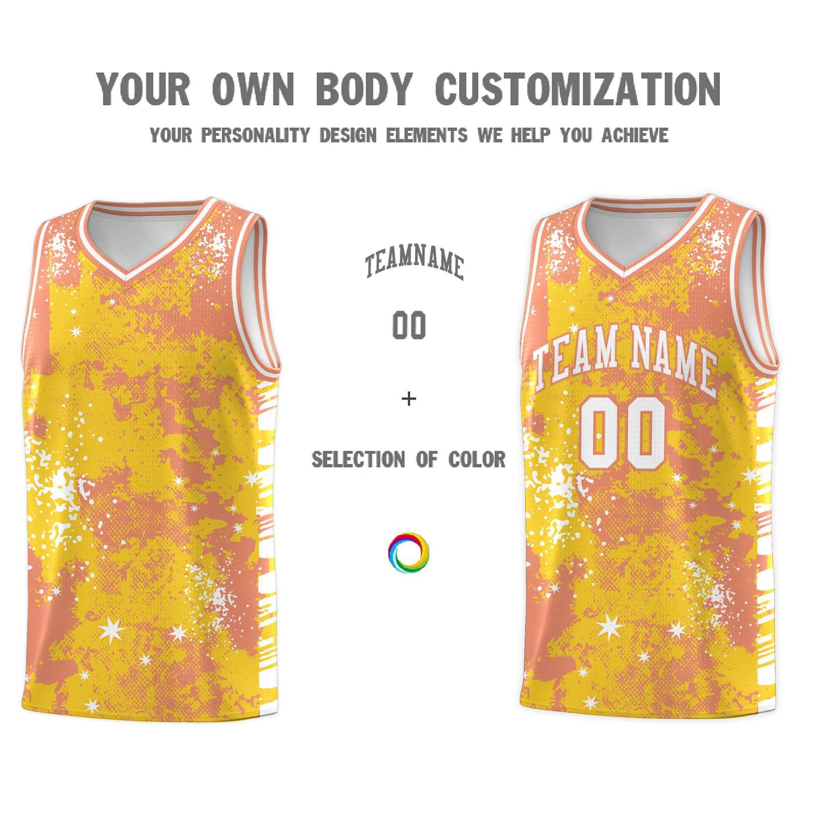 Custom Gold Light Orange Vice Burst Galactic Graffiti Stretch Fabric Basketball Jersey