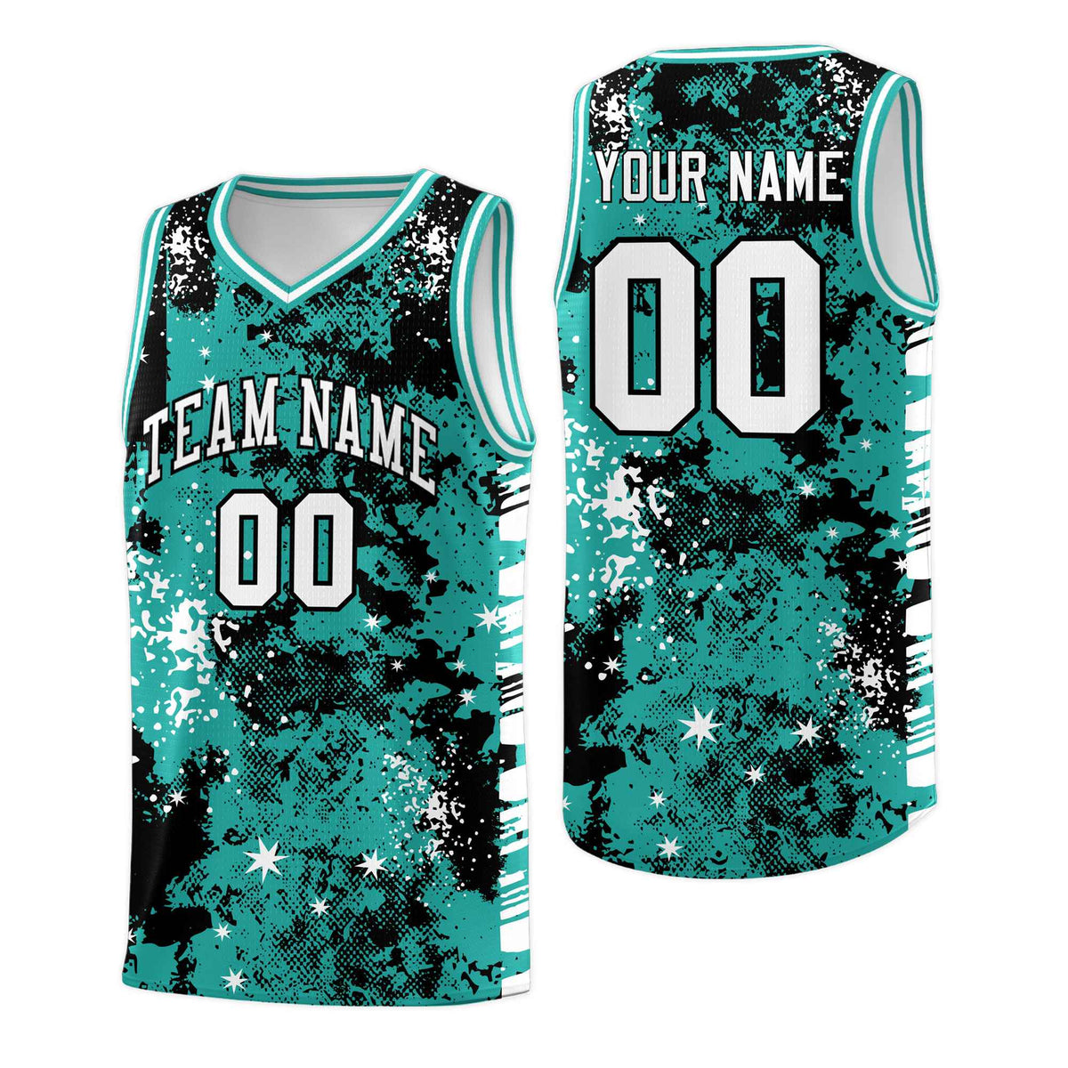 Custom Black Light Teal Vice Burst Galactic Graffiti Breathable Basketball Jersey