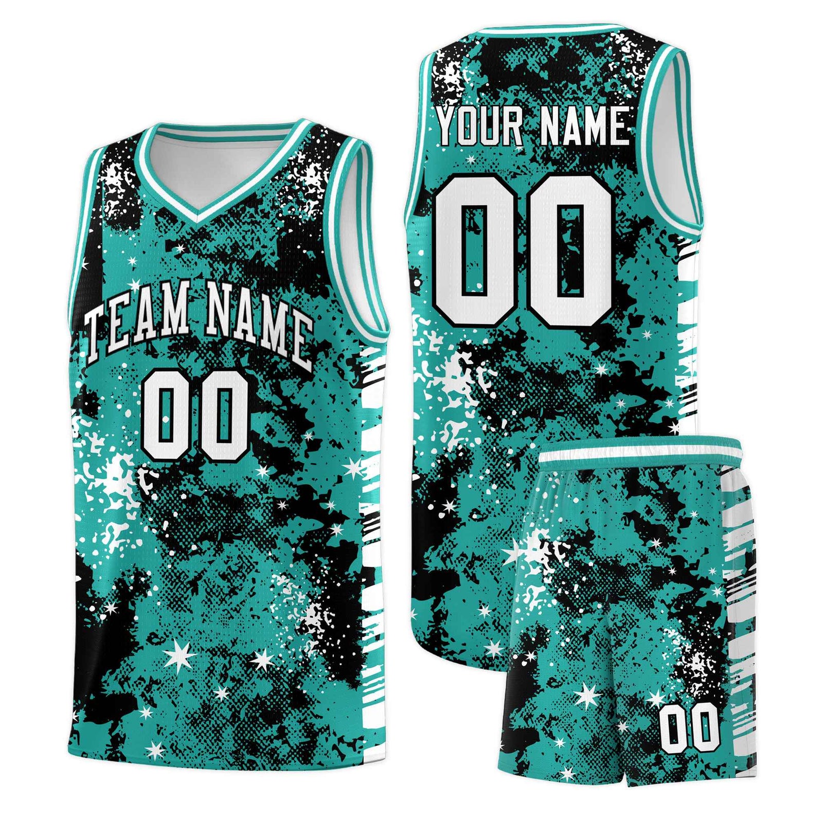 Custom Black Light Teal Vice Burst Galactic Graffiti Breathable Basketball Jersey