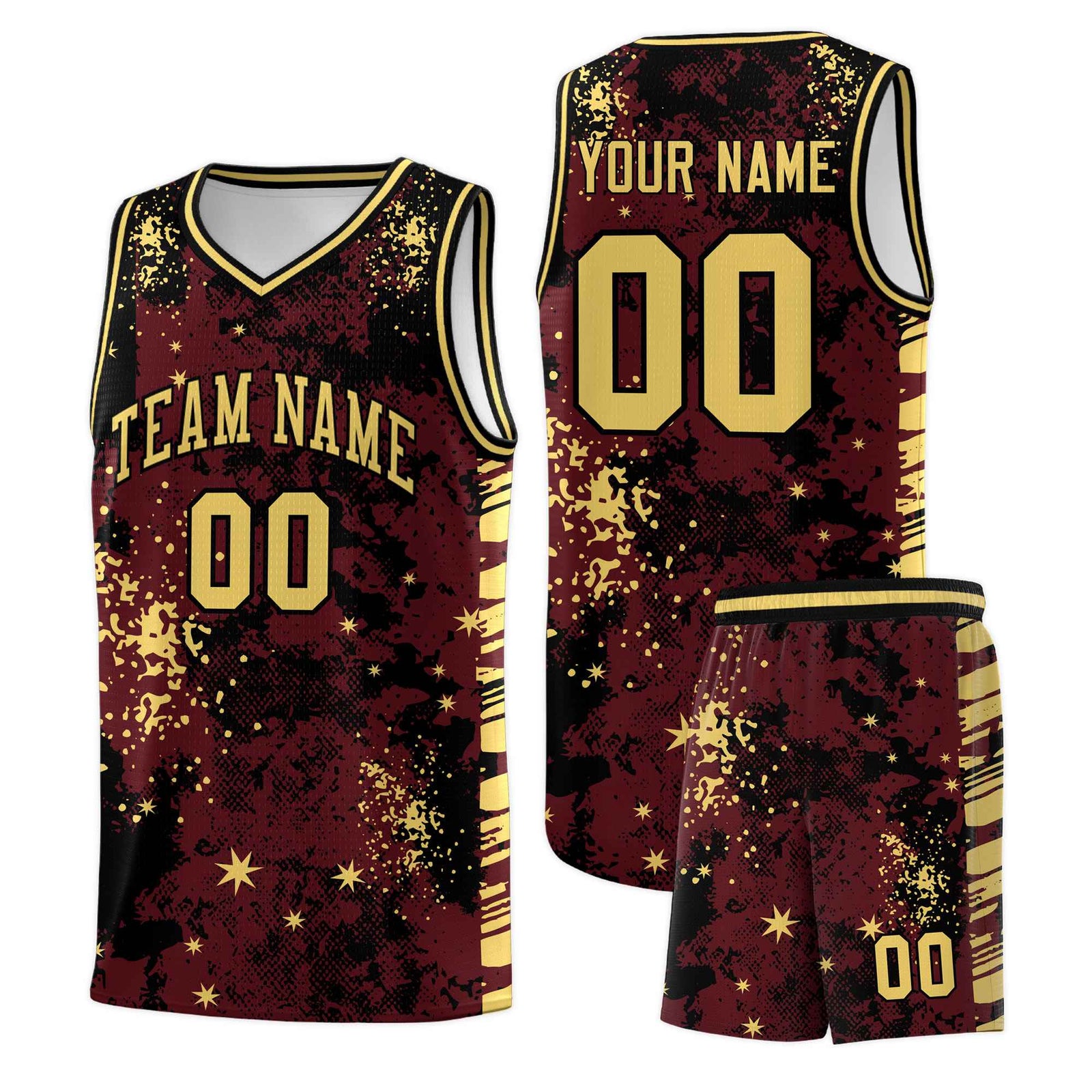 Custom Burgundy Black Vice Burst Galactic Graffiti Quick-Drying Basketball Jersey
